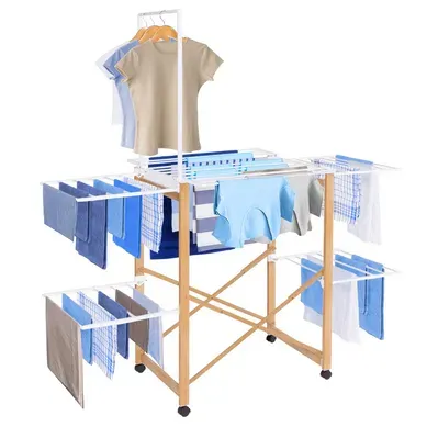 Séchoir À Linge Pliable Deluxe Capacité 22m Avec Tringle Blanc Et Effet Bois Séchoir À Linge Pliable Deluxe Capacité 22m Avec Tringle Blanc Et Effet Bois