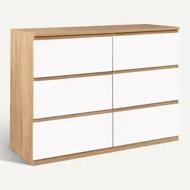 Commode 6 Tiroirs Tomi 110 Cm Bois Façon Hêtre Et Blanc Commode 6 Tiroirs Tomi 110 Cm Bois Façon Hêtre Et Blanc