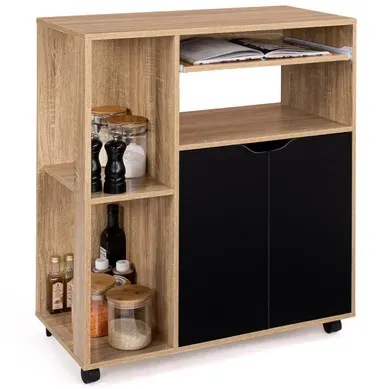 Desserte De Cuisine Cosi Bois Façon Hêtre Et Portes Noires L.76 Cm Desserte De Cuisine Cosi Bois Façon Hêtre Et Portes Noires L.76 Cm