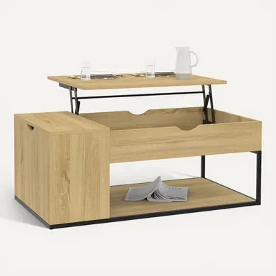 Table Basse Plateau Relevable Rectangulaire Detroit Avec Coffre Design Industriel Table Basse Plateau Relevable Rectangulaire Detroit Avec Coffre Design Industriel