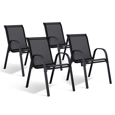 Lot De 4 Chaises De Jardin Lyma Métal Et Textilène Empilables Noires