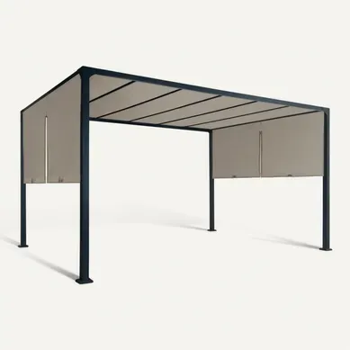 Pergola Coulissante 2 Pans 3x4 M Belvédère De Jardin Toile Taupe