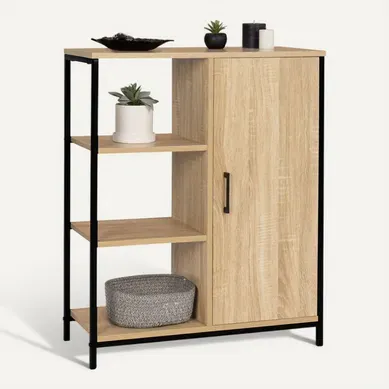 Buffet D'appoint 3 étagères Et Placard 70 Cm Detroit Design Industriel