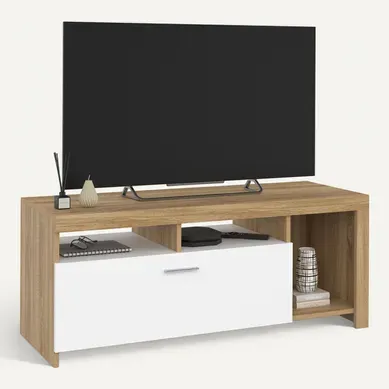 Meuble TV 110 Cm Malo Bois Et Placard Blanc Meuble TV 110 Cm Malo Bois Et Placard Blanc