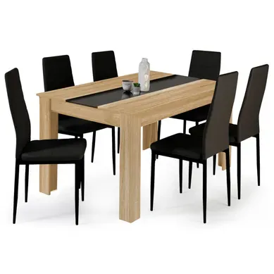 Ensemble Table À Manger Georgia 140 Cm Imitation Hêtre Et Noire Et 6 Chaises Romane Noires Ensemble Table À Manger Georgia 140 Cm Imitation Hêtre Et Noire Et 6 Chaises Romane Noires