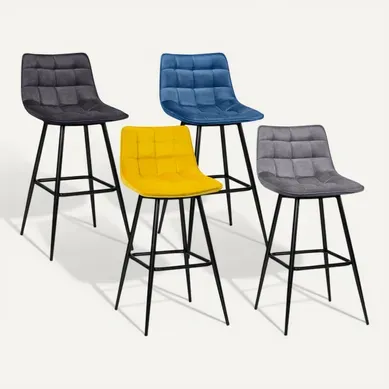 Lot De 4 Tabourets De Bar Mady En Velours Mix Color Bleu, Gris Clair, Gris Foncé, Jaune