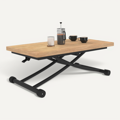 Table Basse 2 En 1 Relevable En Table à Manger Rectangulaire Urbana 100 Cm Bois Et Noir Design Indus