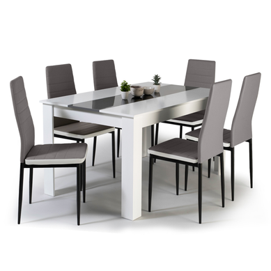 Ensemble Table à Manger Georgia 140 Cm Blanche Et Grise Et 6 Chaises Romane Grises Liseré Blanc Ensemble Table à Manger Georgia 140 Cm Blanche Et Grise Et 6 Chaises Romane Grises Liseré Blanc