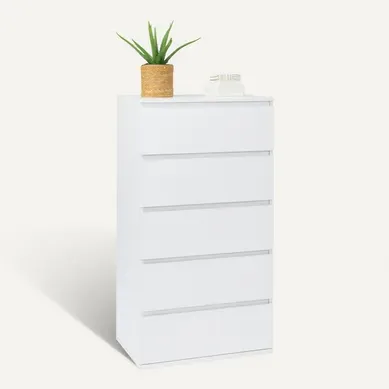 Chiffonnier 5 Tiroirs Tomi 60x40x100 Cm Commode Semainier Bois Blanc Chiffonnier 5 Tiroirs Tomi 60x40x100 Cm Commode Semainier Bois Blanc