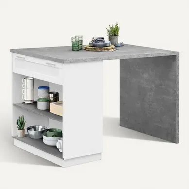 Ilot Central Mange Debout 4 Personnes Vito 130 Cm Blanc Et Plateau Effet Béton Ilot Central Mange Debout 4 Personnes Vito 130 Cm Blanc Et Plateau Effet Béton