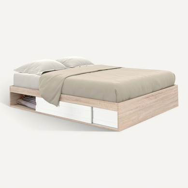 Cadre De Lit Double Salem Avec Rangements Et Sommier 140 X 190 Cm Façon Hêtre Et Blanc Cadre De Lit Double Salem Avec Rangements Et Sommier 140 X 190 Cm Façon Hêtre Et Blanc