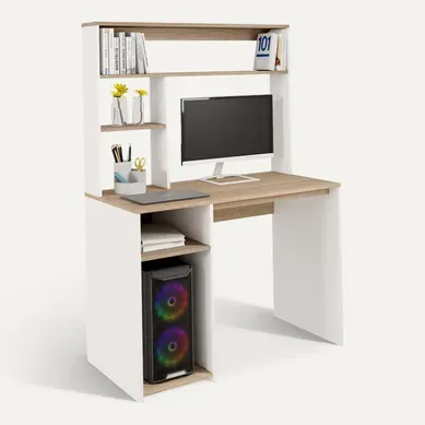 Bureau Avec étagères De Rangement Dan Blanc Et Façon Hêtre Bureau Avec étagères De Rangement Dan Blanc Et Façon Hêtre