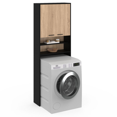 Meuble étagères De Rangement Dessus Machine à Laver Et Wc Wallis Noir Et Bois Façon Hêtre Meuble étagères De Rangement Dessus Machine à Laver Et Wc Wallis Noir Et Bois Façon Hêtre