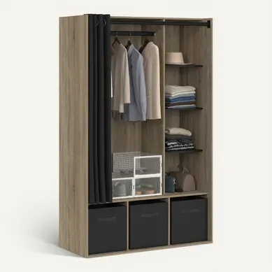 Dressing Penderie Diane 105 X 45 X 167 Cm Hêtre Avec étagères + Boites De Rangement + Rideau Noir Dressing Penderie Diane 105 X 45 X 167 Cm Hêtre Avec étagères + Boites De Rangement + Rideau Noir