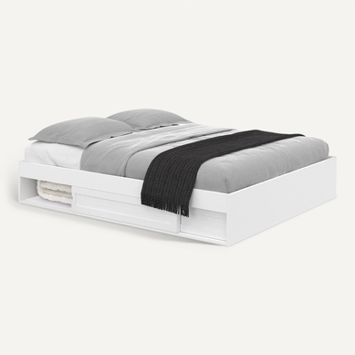 Cadre De Lit Double Salem Avec Rangements Et Sommier 160 X 200 Cm Blanc