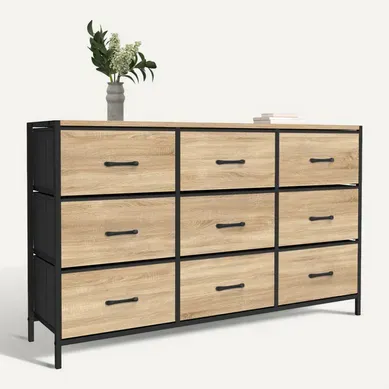 Commode 9 Tiroirs En Tissu Utah 115 Cm Meuble De Rangement Design Industriel