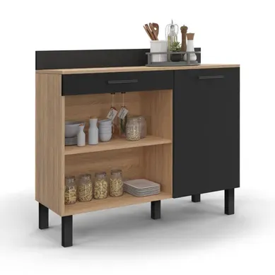 Buffet Bas De Cuisine 100 Cm Cina Plan De Travail H.83 Cm 1 Porte + 1 Tiroir Façon Hêtre Et Noir Buffet Bas De Cuisine 100 Cm Cina Plan De Travail H.83 Cm 1 Porte + 1 Tiroir Façon Hêtre Et Noir