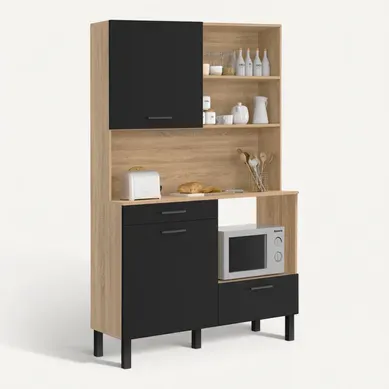 Buffet De Cuisine 120 Cm Cina 3 Portes + 1 Tiroir Façon Hêtre Et Noir Buffet De Cuisine 120 Cm Cina 3 Portes + 1 Tiroir Façon Hêtre Et Noir