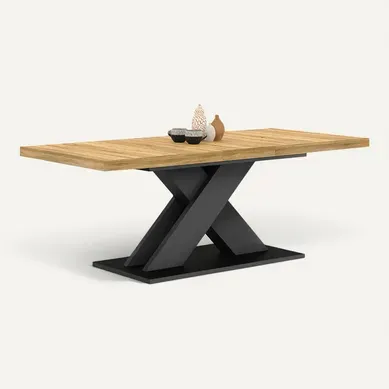 Table À Manger Extensible Rectangle Alicia 6-10 Personnes Bois Et Noir 160-200 Cm