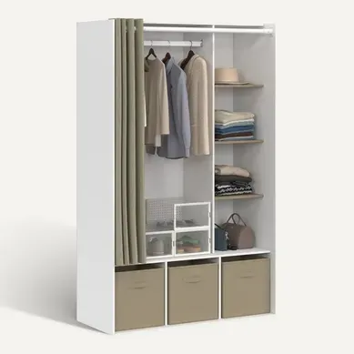 Dressing Penderie Diane 105 X 45 X 167 Cm Blanc Avec étagères + Boites De Rangement + Rideau Taupe Dressing Penderie Diane 105 X 45 X 167 Cm Blanc Avec étagères + Boites De Rangement + Rideau Taupe