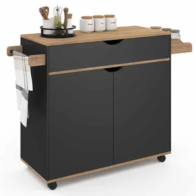 Desserte De Cuisine Cosy XXL Placard Avec Tiroir Noir Et Plateaux Façon Hêtre L.90 Cm Desserte De Cuisine Cosy XXL Placard Avec Tiroir Noir Et Plateaux Façon Hêtre L.90 Cm