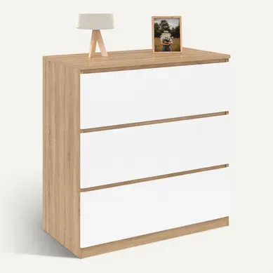 Commode 3 Tiroirs Tomi 78 Cm Façon Hêtre Et Blanc Commode 3 Tiroirs Tomi 78 Cm Façon Hêtre Et Blanc