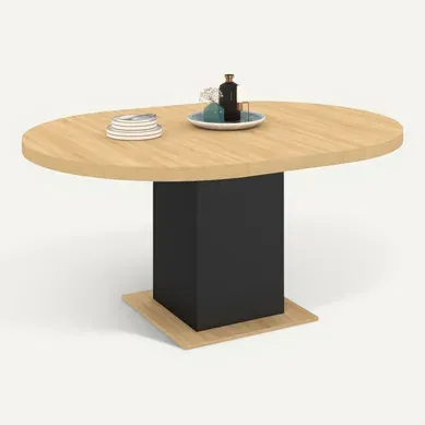 Table À Manger Extensible Ronde Eden 4-8 Personnes Bois Et Noir 120-160 Cm