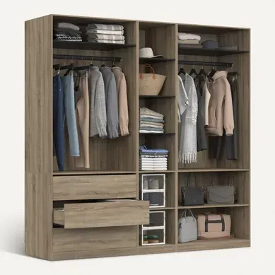 Dressing Modulable Taylor 200 X 55 X 200 Cm 3 Modules Avec Penderies + Étagères + Tiroirs Hêtre Dressing Modulable Taylor 200 X 55 X 200 Cm 3 Modules Avec Penderies + Étagères + Tiroirs Hêtre