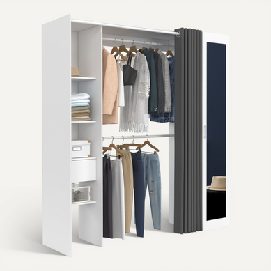 Dressing Extensible Meryl 145/170 X 50 X 180 Cm Blanc Avec étagères + Double Penderie + Miroir + Rid Dressing Extensible Meryl 145/170 X 50 X 180 Cm Blanc Avec étagères + Double Penderie + Miroir + Rid