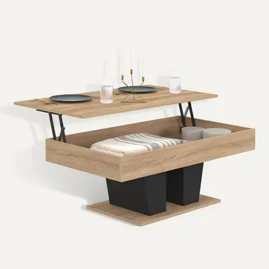 Table Basse Plateau Relevable Rectangulaire Eliad Bois Et Noir Table Basse Plateau Relevable Rectangulaire Eliad Bois Et Noir