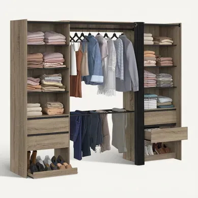 Dressing Double XXL Meryl 220 Cm Avec Porte Pantalons + étagères + Tiroirs + Rangements à Chaussures Dressing Double XXL Meryl 220 Cm Avec Porte Pantalons + étagères + Tiroirs + Rangements à Chaussures
