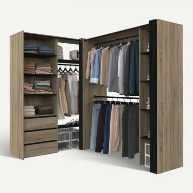 Dressing Extensible D'angle Marlon 200 X 150 X 180 Cm Hêtre Avec Penderies + Tiroirs + étagères + Ri Dressing Extensible D'angle Marlon 200 X 150 X 180 Cm Hêtre Avec Penderies + Tiroirs + étagères + Ri