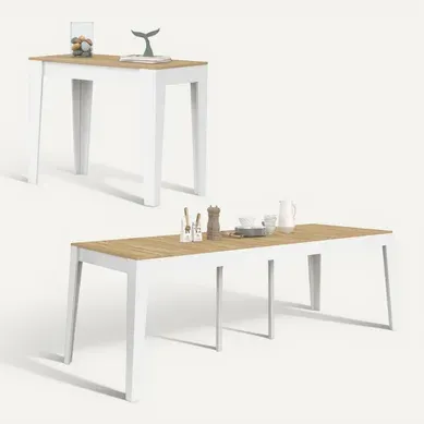Table Console Extensible Michel 10 Personnes 235 Cm Bois Façon Hêtre Et Blanc Table Console Extensible Michel 10 Personnes 235 Cm Bois Façon Hêtre Et Blanc