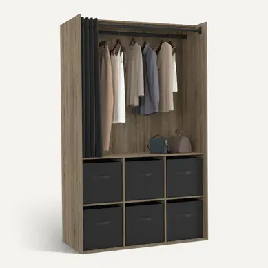 Dressing Penderie Diane 104 X 50 X 172 Cm Hêtre Avec 6 Boites De Rangement + Rideau Noir Dressing Penderie Diane 104 X 50 X 172 Cm Hêtre Avec 6 Boites De Rangement + Rideau Noir