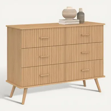Commode 6 Tiroirs Juliette 110 Cm Effet Lattes Tasseau Bois Coloris Chêne Commode 6 Tiroirs Juliette 110 Cm Effet Lattes Tasseau Bois Coloris Chêne