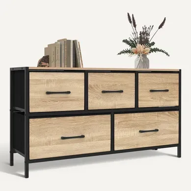 Commode 5 Tiroirs En Tissu Utah H.55 Cm Meuble De Rangement Design Industriel