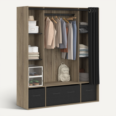 Dressing Penderie Diane 140 X 45 X 167 Cm Hêtre Avec étagères + Boites De Rangement + Rideau Noir Dressing Penderie Diane 140 X 45 X 167 Cm Hêtre Avec étagères + Boites De Rangement + Rideau Noir