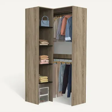 Dressing D'angle Modulable L. 90 / 127 Cm Melman Double Penderie + étagères Bois Et Noir Dressing D'angle Modulable L. 90 / 127 Cm Melman Double Penderie + étagères Bois Et Noir