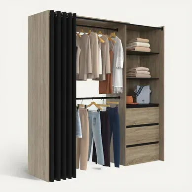 Dressing Extensible Marty 120/170 X 50 X 180 Cm Hêtre Avec 3 Tiroirs + étagères + Double Penderie + Dressing Extensible Marty 120/170 X 50 X 180 Cm Hêtre Avec 3 Tiroirs + étagères + Double Penderie +