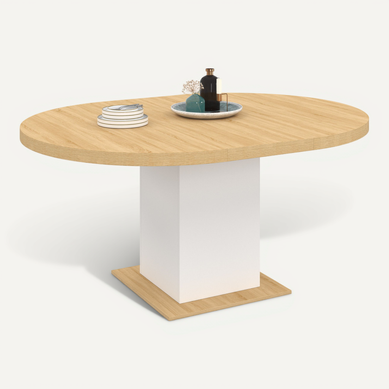 Table À Manger Extensible Ronde Eden 4-8 Personnes Bois Et Blanc 120-160 Cm