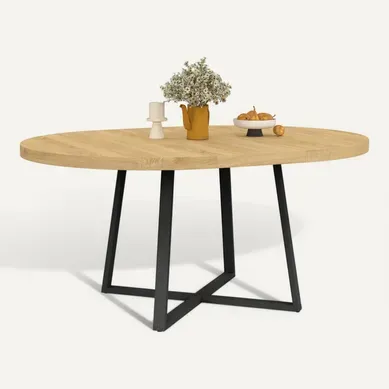 Table à Manger Extensible Ronde Selma 4-8 Personnes Bois Et Noir 110-150 Cm Table à Manger Extensible Ronde Selma 4-8 Personnes Bois Et Noir 110-150 Cm
