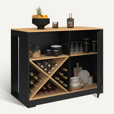 Table De Bar Îlot Vito 113 Cm Avec Range Bouteilles Bois Noir Et Plateau Façon Hêtre Table De Bar Îlot Vito 113 Cm Avec Range Bouteilles Bois Noir Et Plateau Façon Hêtre