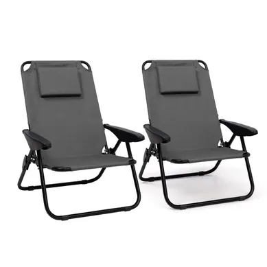 Lot De 2 Chaises De Plage Pliantes - Fauteuils De Jardin Inclinables Sac à Dos Gris Anthracite Et To Lot De 2 Chaises De Plage Pliantes - Fauteuils De Jardin Inclinables Sac à Dos Gris Anthracite Et To