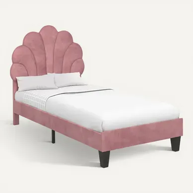 Lit Simple Coquillage 90 X 190 Cm Amanda Avec Sommier Velours Rose Poudré Lit Simple Coquillage 90 X 190 Cm Amanda Avec Sommier Velours Rose Poudré