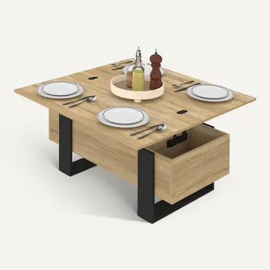 Table Basse Design Avec 2 Tiroirs Et Plateau Verre - 100x50x35 Cm, éclairage LED Contrôlable Par Appli - Noir - 3