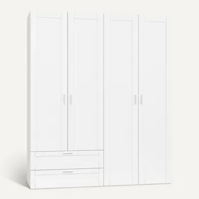 Armoire 4 Portes Vito Blanc Penderie 160 Cm Avec 2 Tiroirs Et étagères