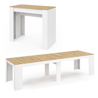 Table Console Extensible Orlando 14 Personnes 300 Cm Blanc Et Façon Hêtre Table Console Extensible Orlando 14 Personnes 300 Cm Blanc Et Façon Hêtre