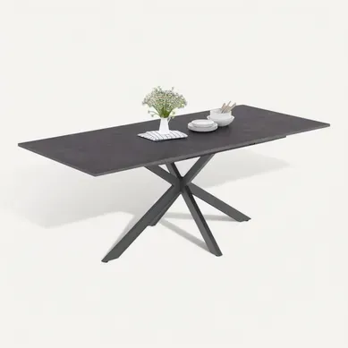 Table À Manger Extensible Rectangle Jaspe 6-10 Personnes Plateau Effet Béton Pied Araignée Gris Anth