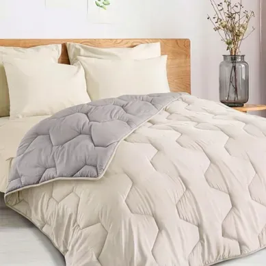 Couette 140x200 Cm Abby Bicolore Gris Clair Et Beige 300 Gr