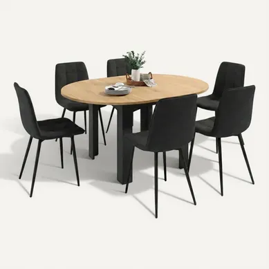Ensemble Table à Manger Extensible Ronde Dona Noire Plateau Façon Hêtre 110 - 150 Cm Et 6 Chaises Ensemble Table à Manger Extensible Ronde Dona Noire Plateau Façon Hêtre 110 - 150 Cm Et 6 Chaises